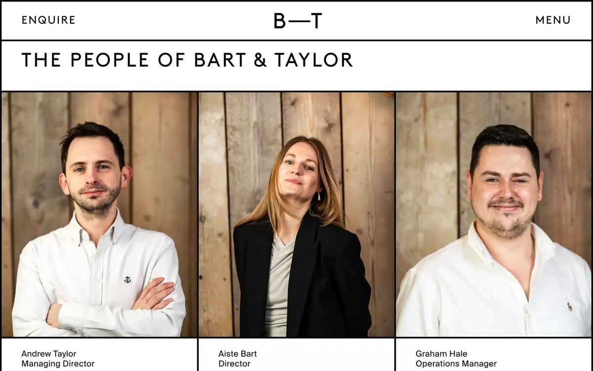 A screenshot of the team section of the Bart & Taylor website.