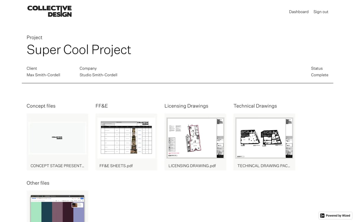 A screenshot of an example project on the Collective Design client portal.
