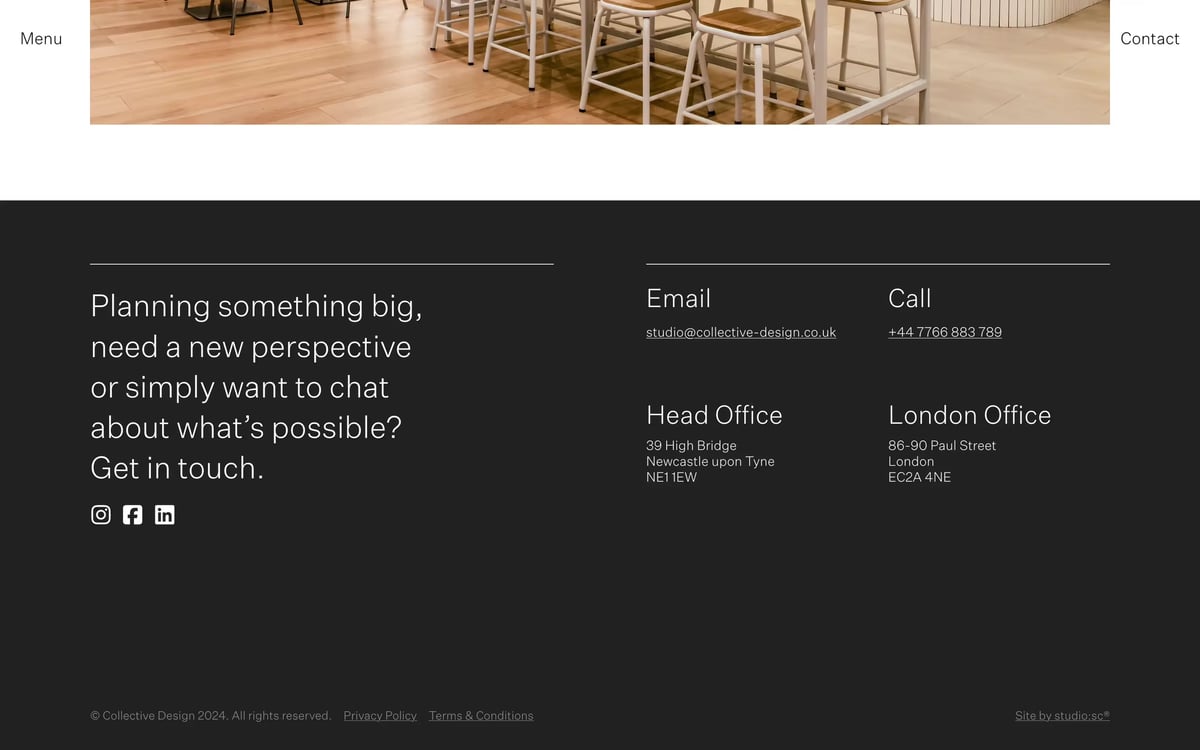 A screenshot of the footer from the Collective Design website.