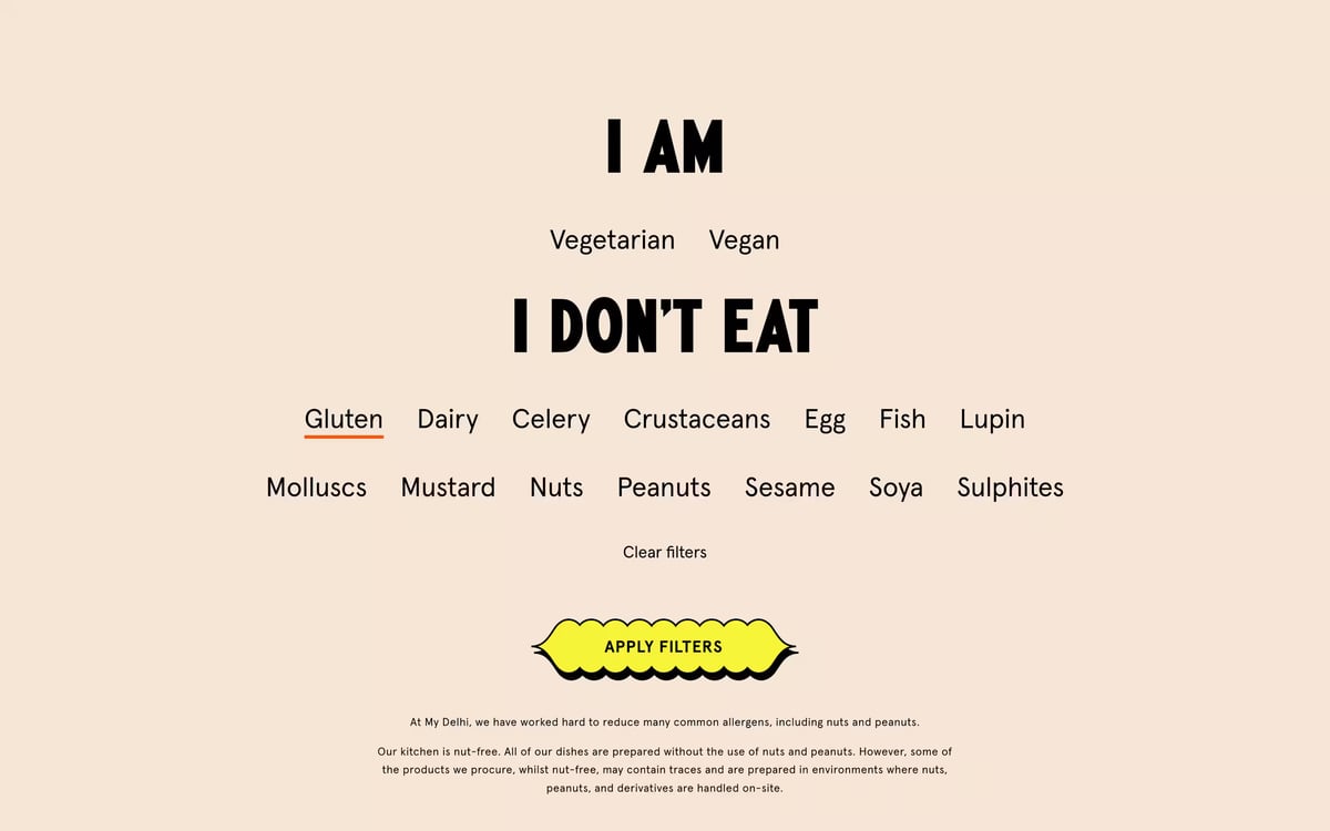 A screenshot of the allergen filters on the My Delhi website.