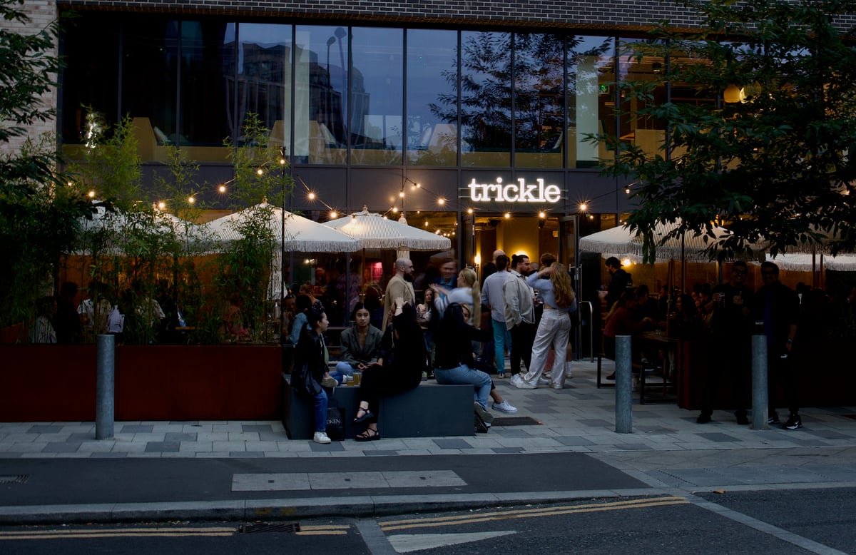 The front of Trickle in Croydon at dusk