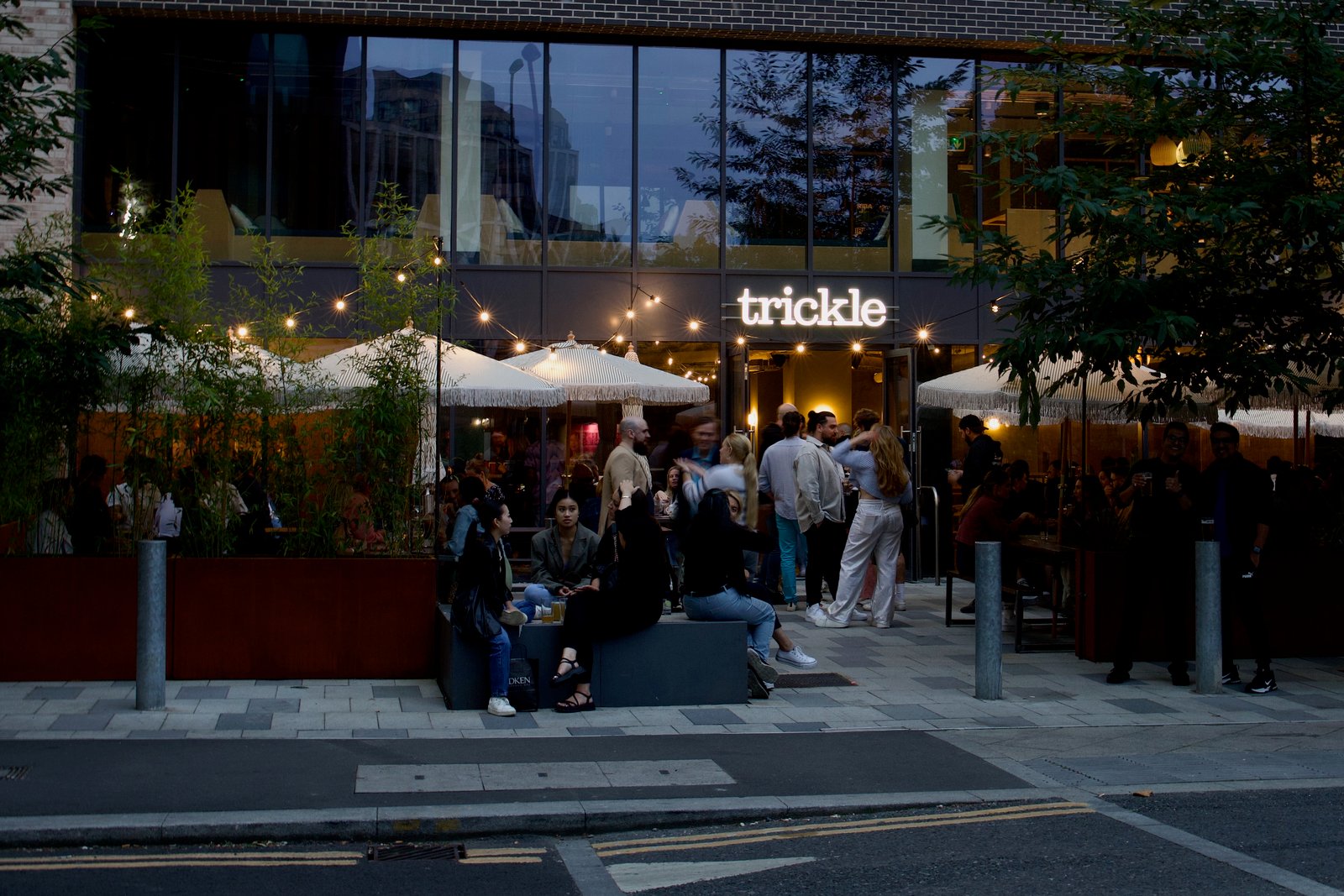 The front of Trickle in Croydon at dusk